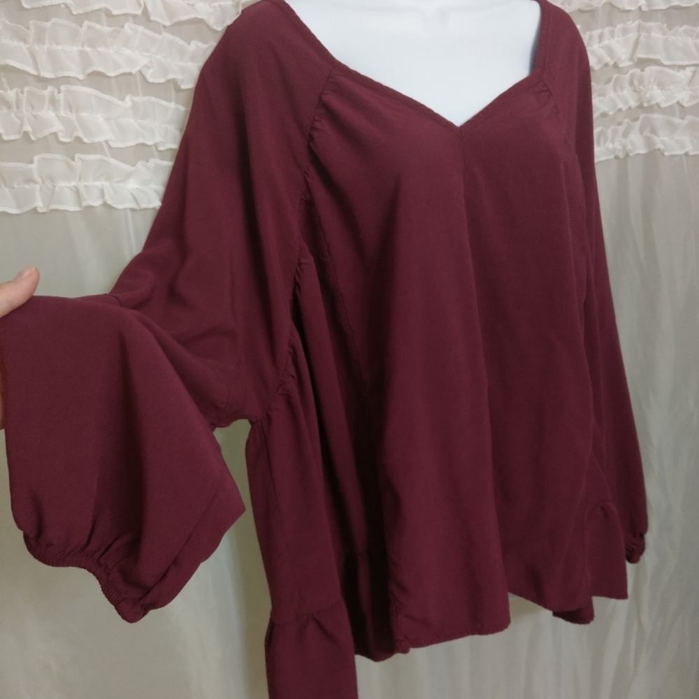 Lane Bryant Burgundy Blouse with Flared Sleeves